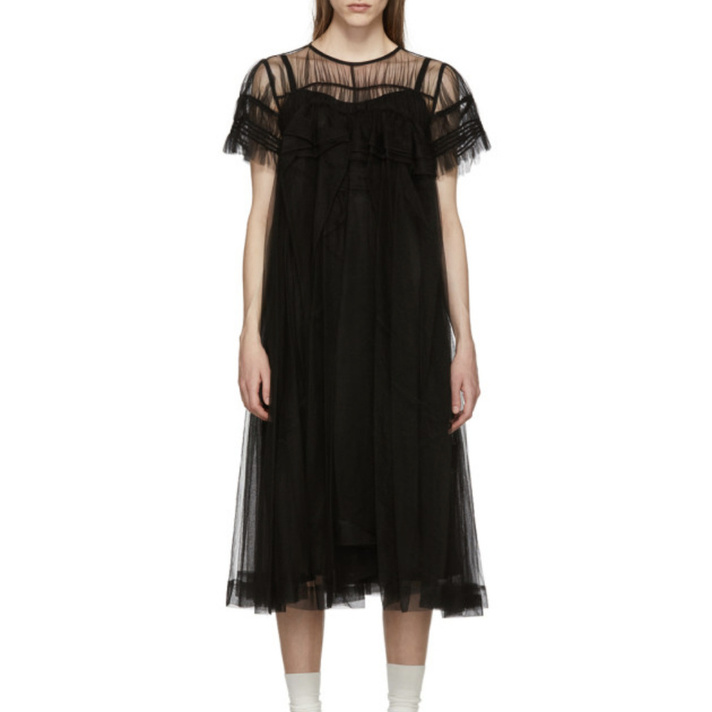 Chika Kisada Black Tulle Ruched Dress